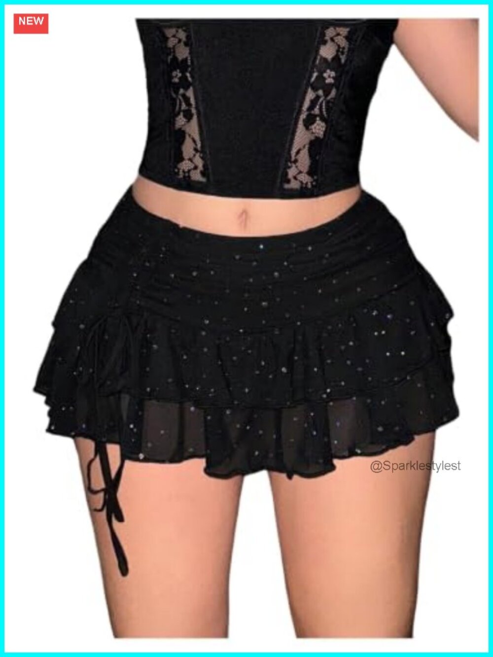 Sequin Sparkly Glitter Mesh Ruffle Layered Mini Skirt Y2K Party Club